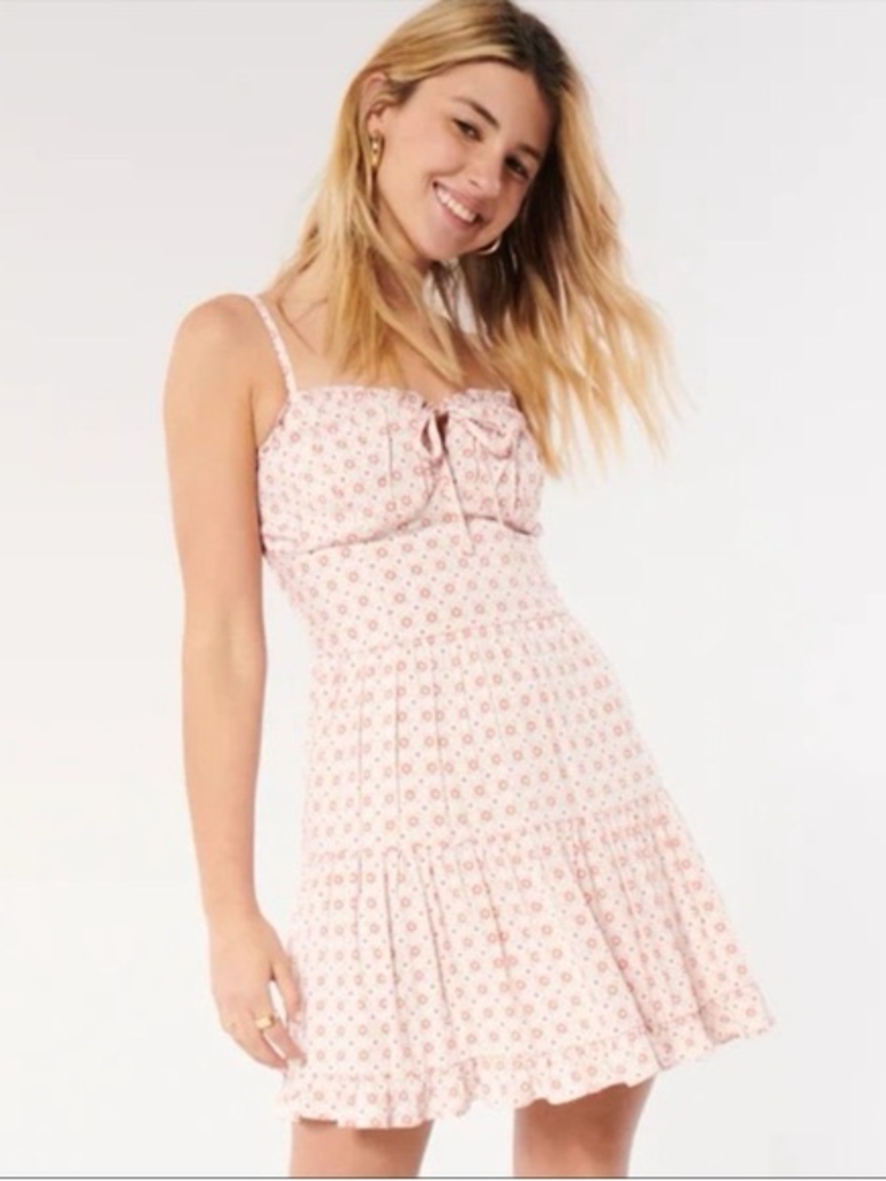 Hollister Light Pink Floral Tie-Front Mini Dress